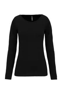 Kariban Ladies long-sleeved crew neck t-shirt in Black, voorkant