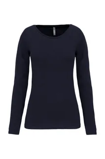Kariban Ladies long-sleeved crew neck t-shirt in Navy, voorkant