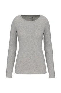 Kariban Ladies long-sleeved crew neck t-shirt in Light grey heather, voorkant
