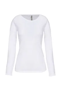 Kariban Ladies long-sleeved crew neck t-shirt in White, voorkant