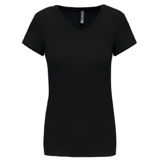 Kariban Dames-T-shirt V-hals korte mouwen in Black, voorkant
