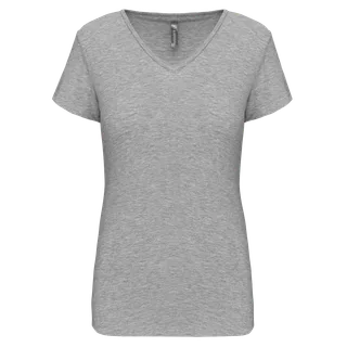 Kariban Dames-T-shirt V-hals korte mouwen in Light grey heather, voorkant