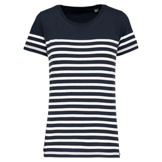 Kariban Marine-T-shirt ronde hals Bio dames in Navy / White Stripes, voorkant