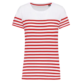 Kariban Marine-T-shirt ronde hals Bio dames in White / Red Stripe, voorkant