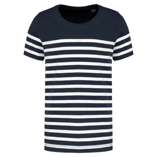 Kariban Matrozenshirt ronde hals Bio in Navy / White Stripes, voorkant