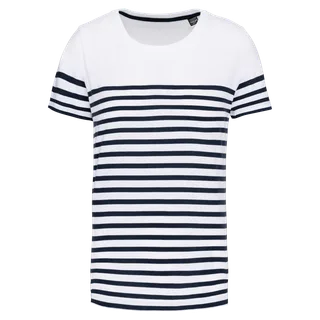Kariban Matrozenshirt ronde hals Bio in White / Navy Stripes, voorkant