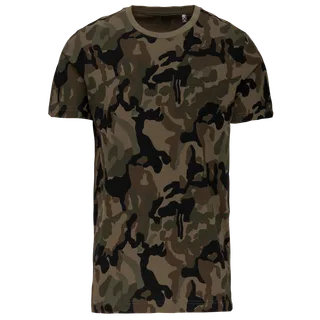 Kariban T-shirt camo korte mouwen in Olive Camouflage, voorkant