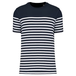 Kariban Men's Organic crew neck sailor T-shirt in Navy / White Stripes, voorkant