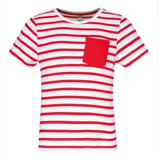 Kariban Gestreept T-shirt met borstzakje kids in White / Red Stripe, voorkant