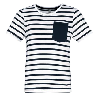 Kariban Gestreept T-shirt met borstzakje kids in White / Navy Stripes, voorkant