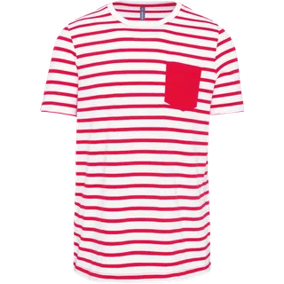 Kariban Gestreept T-shirt met zak en korte mouwen in White / Red Stripe, voorkant