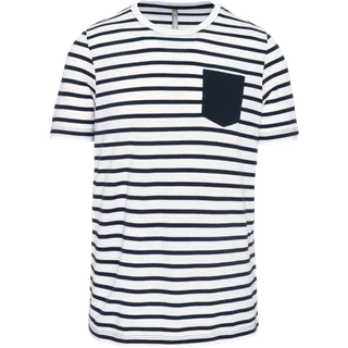 Kariban Gestreept T-shirt met zak en korte mouwen in White / Navy Stripes, voorkant