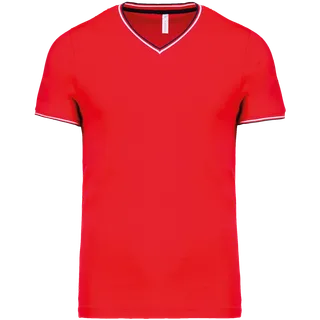 Kariban Heren-T-shirt piqué V-hals in Red / Navy / White, voorkant