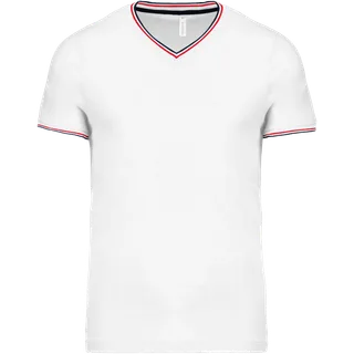 Kariban Heren-T-shirt piqué V-hals in White / Navy / Red, voorkant