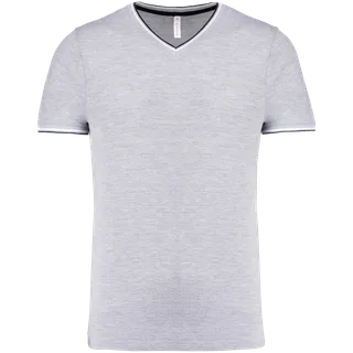 Kariban Heren-T-shirt piqué V-hals in Oxford Grey / Navy / White, voorkant