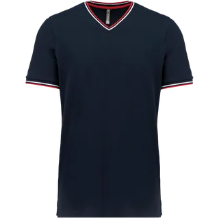 Kariban Heren-T-shirt piqué V-hals in Navy / Red / White, voorkant