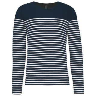 Kariban Gestreept heren-T-shirt lange mouwen in Navy / White Stripes, voorkant