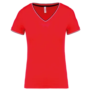 Kariban Dames-T-shirt piqué V-hals in Red / Navy / White, voorkant