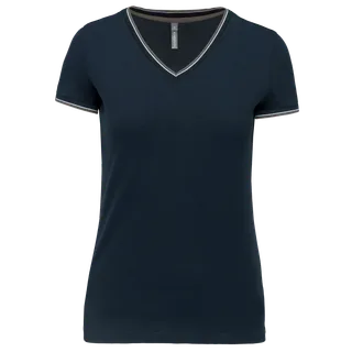 Kariban Dames-T-shirt piqué V-hals in Navy / Light Grey / White, voorkant