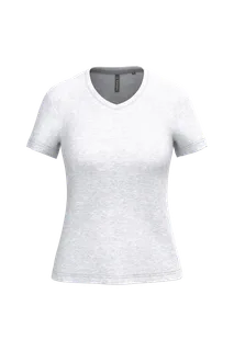 Kariban Dames T-shirt V-hals korte mouwen in Ash Heather, voorkant