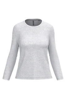 Kariban Ladies' long-sleeved crew neck T-shirt in Ash Heather, voorkant