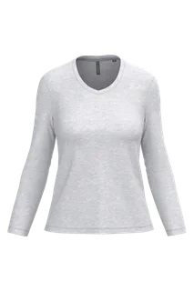 Kariban Dames T-shirt V-hals lange mouwen in Ash Heather, voorkant