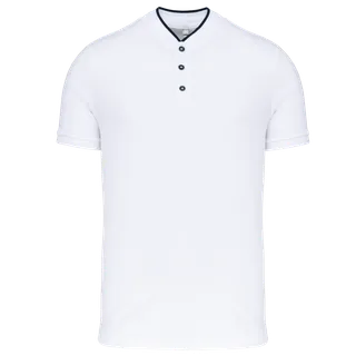 Kariban Herenpolo met maokraag en korte mouwen in White / Navy, voorkant