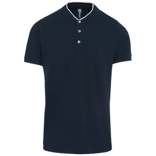 Kariban Herenpolo met maokraag en korte mouwen in Navy / White, voorkant
