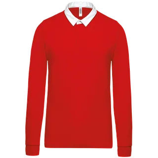 Kariban Rugby polo shirt in Red / White, voorkant