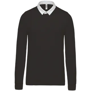 Kariban Rugby polo shirt in Black / White, voorkant