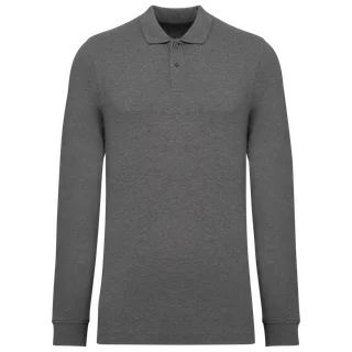 Kariban Bio180 piqué herenpolo lange mouwen in Grey Heather, voorkant