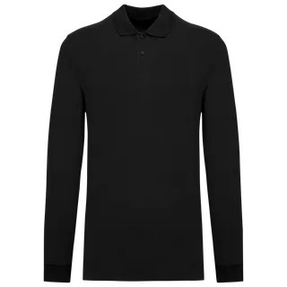 Kariban Bio180 piqué herenpolo lange mouwen in Black, voorkant