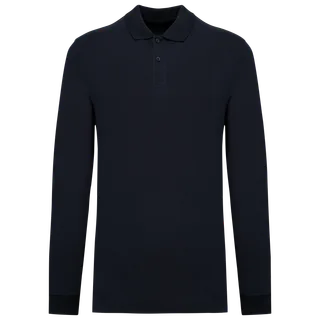 Kariban Bio180 piqué herenpolo lange mouwen in Navy, voorkant