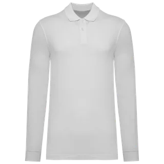 Kariban Bio180 piqué herenpolo lange mouwen in White, voorkant