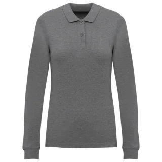 Kariban Damespolo Bio180 piqué lange mouwen in Grey Heather, voorkant