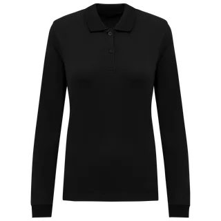 Kariban Damespolo Bio180 piqué lange mouwen in Black, voorkant