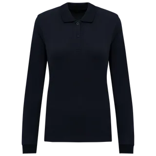Kariban Damespolo Bio180 piqué lange mouwen in Navy, voorkant