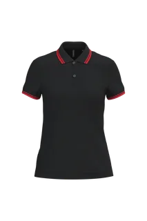 Kariban Ladie's short-sleeved poloshirt with contrasting piping in Black / Red, voorkant