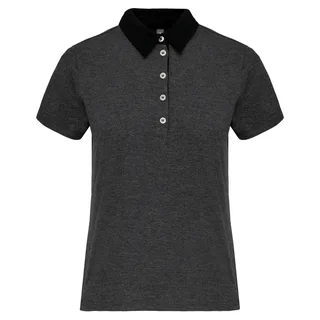 Kariban Tweekleurige damespolo jersey in Dark Grey Heather / Black, voorkant