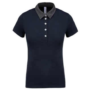 Kariban Tweekleurige damespolo jersey in Navy / Dark Grey Heather, voorkant