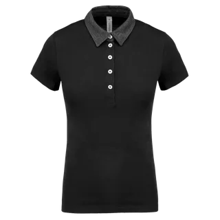 Kariban Tweekleurige damespolo jersey in Black / Dark Grey Heather, voorkant