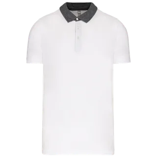 Kariban Men's two-tone jersey polo shirt in White / Dark Grey Heather, voorkant