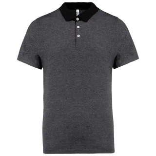 Kariban Men's two-tone jersey polo shirt in Dark Grey Heather / Black, voorkant