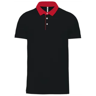 Kariban Men's two-tone jersey polo shirt in Black / Red, voorkant