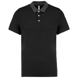 Kariban Men's two-tone jersey polo shirt in Black / Dark Grey Heather, voorkant