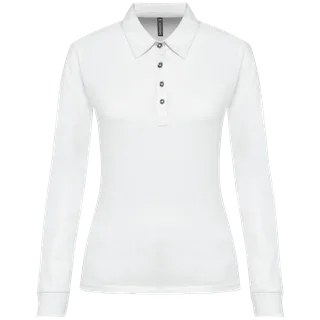 Kariban Ladies' long sleeve jersey polo shirt in White, voorkant