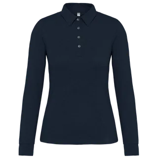 Kariban Ladies' long sleeve jersey polo shirt in Navy, voorkant