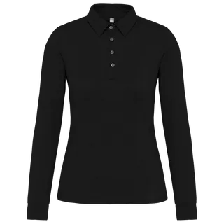 Kariban Ladies' long sleeve jersey polo shirt in Black, voorkant