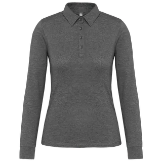 Kariban Ladies' long sleeve jersey polo shirt in Grey Heather, voorkant