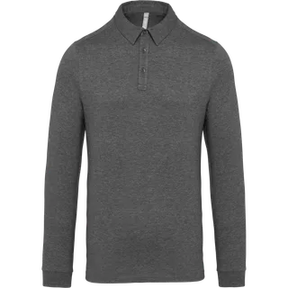 Kariban Herenpolo lange mouwen van jersey in Grey Heather, voorkant